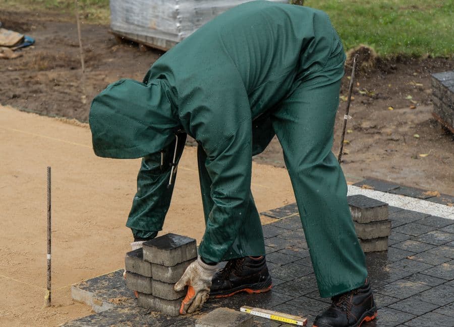 Landscaping work on an active construction site