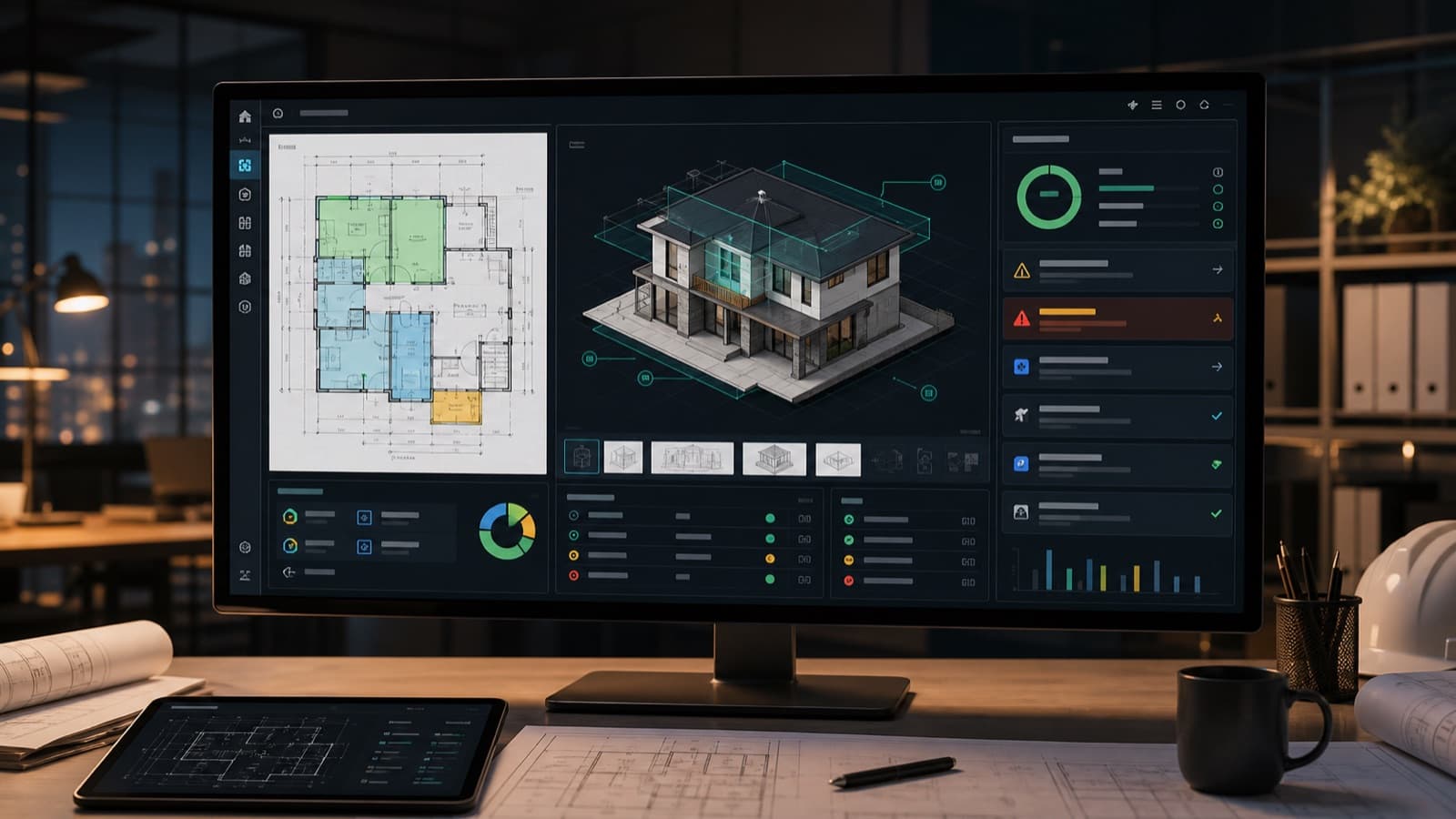 A construction back office with an AI workspace running